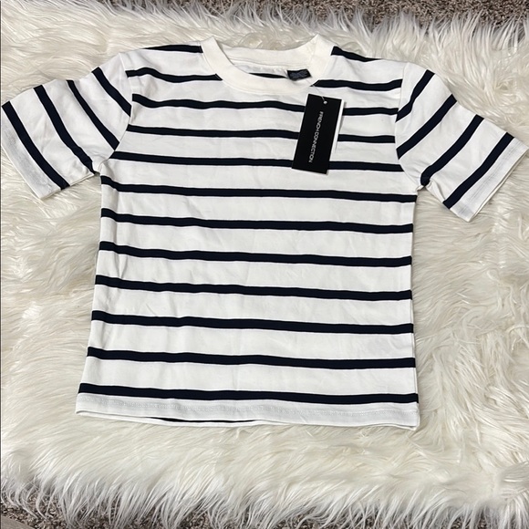 NWT French Connection Rallie Stripe Crewneck Crop Cotton Shirt Size XS - Picture 1 of 10